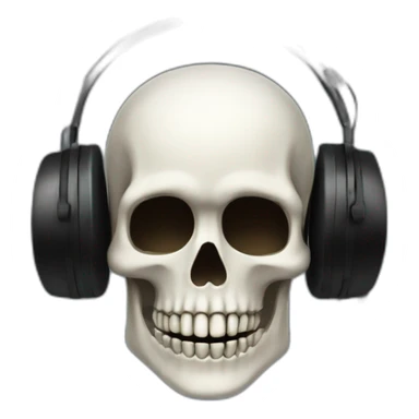 Skeleton mask with a long black mask underneath it and headset with a microphone sticker