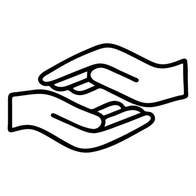 icon of two hands gently touching, abstract and tasteful, minimal outline, black line icon sticker