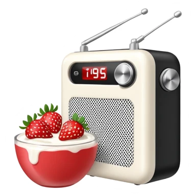 radio speaker with yogurt bricks and strawberries sticker