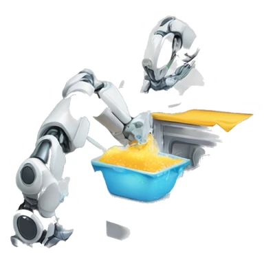 Robotic arms washing dishes next to a restaurant grade dishwasher sticker