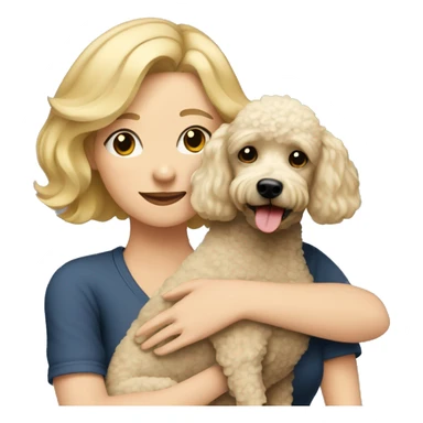  Short-Blonde-haired woman hugs her Poodle-Black-dog sticker