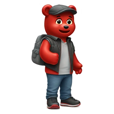 A red gummy bear with a shoe in his hand sticker