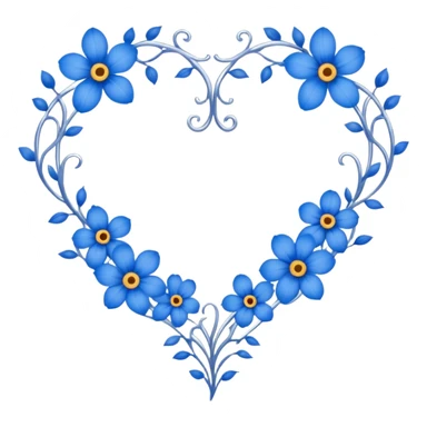 Romantic heart lace shape silver vine with blue flowers border sticker