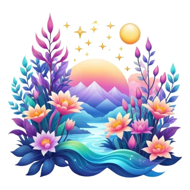 Epic divine legendary celestial flowery complex detailed iridescent gradients aesthetic-scenery-Decorations sticker