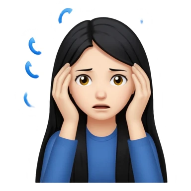emoji of a woman with long black hair, anxious, hands clutching head, mental breakdown sticker