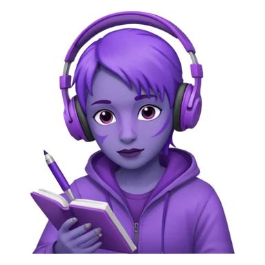 purple open written in journal with purple headphones on top sticker