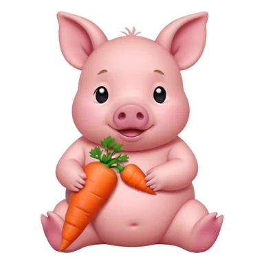 Baby Sitting Piglet – chubby piglet sitting down holding a toy carrot sticker