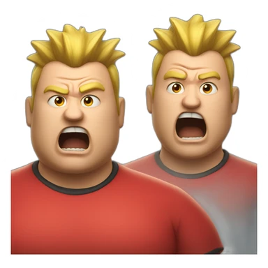 angry fat guy with a red shirt and a mohawk yelling sticker
