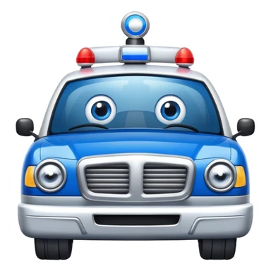 A police patrol car with big eyes and a brave, happy expression sticker