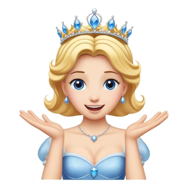 Cinematic Playful Cinderella Portrait Emoji, Blushing with excitement, hands clasped near her heart, eyes wide with anticipation, her tiara slightly askew from an unexpected twirl, a radiant princess caught in a moment of joy, utterly captivating! sticker