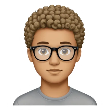 19 year old lightskinned young man with short curly hair and a trimmed beard and black glasses sticker