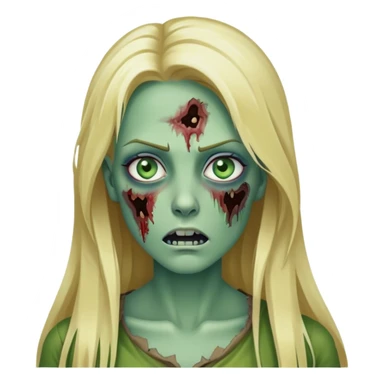 Mulher zumbi, loira, olhos azuis, cabelo liso escorrido, pele verde, cabelo longo sticker
