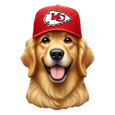 Golden retriever wearing a KC chiefs hat sticker