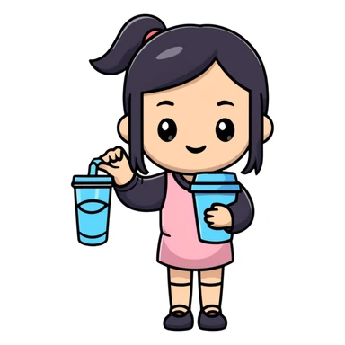 Chinese girl holding a water cup sticker
