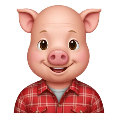 smiling bald pig man in red plaid shirt sticker