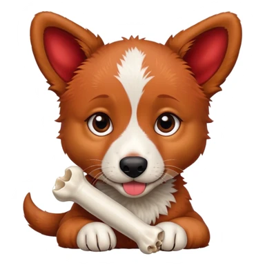 Red heeler puppy with bone in mouth sticker