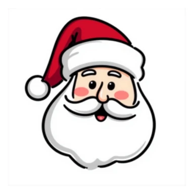 Santa head with long white beard, rosy cheeks, twinkling eyes and red hat sticker