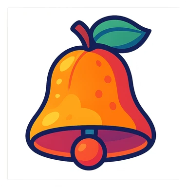 Peach bell in vibrant toon style, vibrant and colorful, animated and lively, simple and recognizable, no text sticker