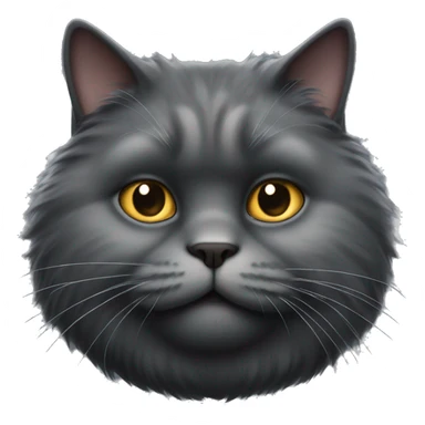 realistic fat dark grey fluffy cat with a small face sticker