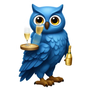 Blue owl holding a popped bottle of champagne  sticker