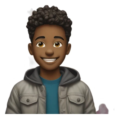 smiling boy with graffiti backdrop sticker