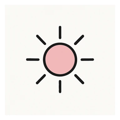 minimal sun icon in pink and black colors on white background, no text sticker