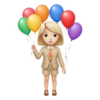 birthday small  girl in biege suit + baloons sticker