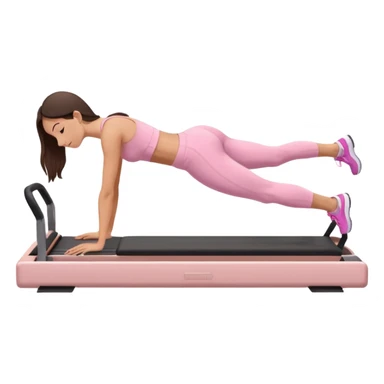 white brunette girl in light pink workout clothes doing a plank on a reformer sticker