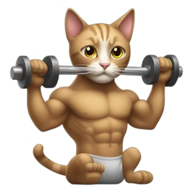 cat lifting weights sticker