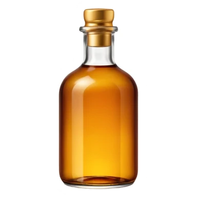 amber glass bottle with broad shoulders, narrow base, short neck, metallic screw cap, filled with warm golden-brown liquid, iconic Ricard shape, no label or text, soft lighting, subtle shadows, transparent background, emoji scale sticker