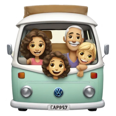 happy and smiling family in vw combi camper van sticker