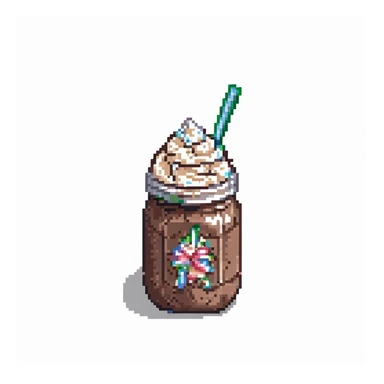 Add whipped cream on top of the chocolate milkshake, keep the pixel art style. sticker