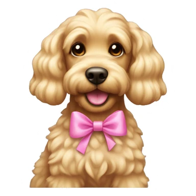 Cute blonde cockapoo with straight hair and a pink bow on head smiling sticker