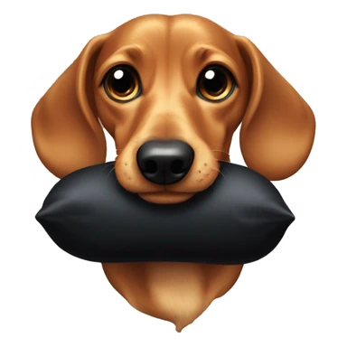 Wiener dog chewing on a black pillow sticker
