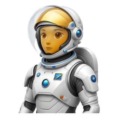 Futuristic astronaut in a high-tech spacesuit, sleek helmet with reflective visor, detailed sci-fi armor, heroic silhouette, dynamic diagonal motion lines sticker