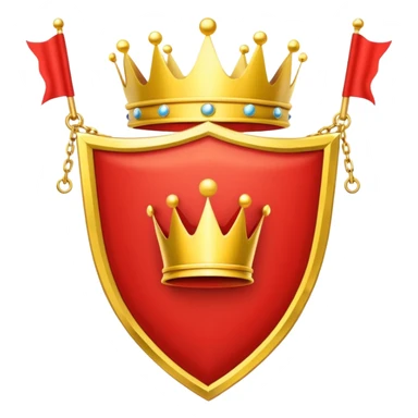 red flag with a crown over a shield formed with a yellow chains sticker