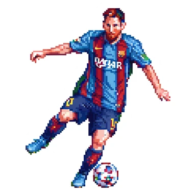 Lionel Messi, football legend, dynamic pose, pixel art style sticker