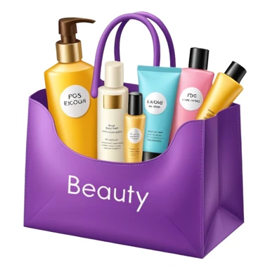 Gift bag with beauty products (shampoo, creams, styling products), a gift bag is beautyful open box full of luxury brand-labeled beauty products sticker