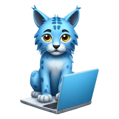 A blue lynx with a laptop sticker