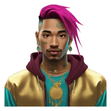 Vintage grunge patina intricate swirls gold jewellery baroque golden sparkle tropical Deep pink maroon burgundy cyan dark hoodie man dyed hair gold piercings nose piercing ear piercings sticker