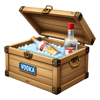 Wooden box with vodka sticker