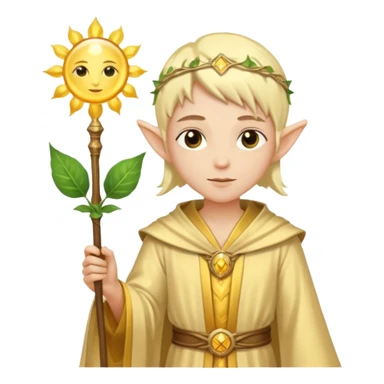 {
      "type": "human",
      "look": "light elf healer, golden robe, staff with leaf and sun",
      "description": "a light elf healer wearing a golden robe and holding a staff with leaf and sun symbols"
    } sticker