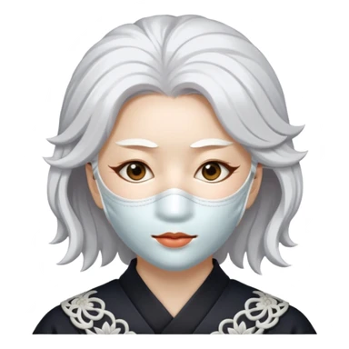 japanese culture white mask woman with white hair sticker