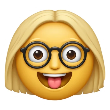 gere um boneco emoji da pele parda com o cabelo cacheado e meio grande, com olhos pretos e um óculos redondo, e também com a boca aberta mostrando os dentes sticker