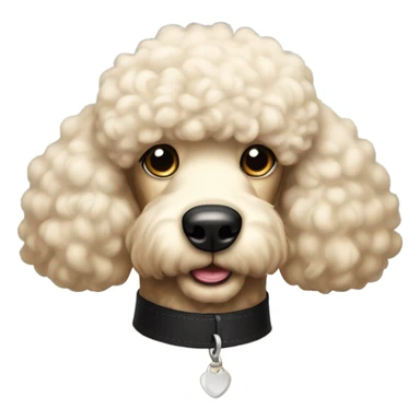 White/Golden straight hair giant poodle with black collar sticker