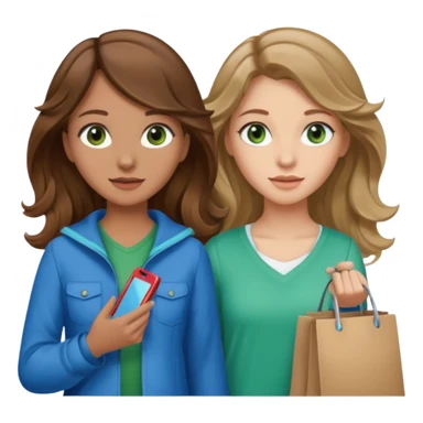 make me and my best friend togheter i have brown hair that falls on my shoulders and brown eyes and she has really long wavy brown hair with a little blonde and green/blue eyes we are shopping and i have BROWN eyes sticker