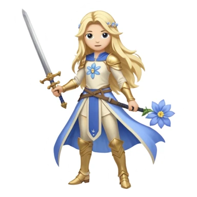 Lumine (from Genshin Impact) White and golden clothes, blonde, long-haired, with a pastel-indigo flower in hair and with a sword (full body) sticker
