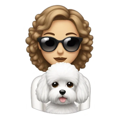 mujer pelo largo con gafas y perro bichon blanco sticker