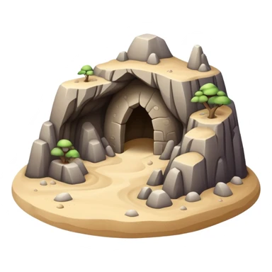 generate realistic detailed cave in 3d style with sand  sticker