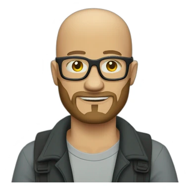 Tattooed bald man with beard and glasses, style Futurama sticker